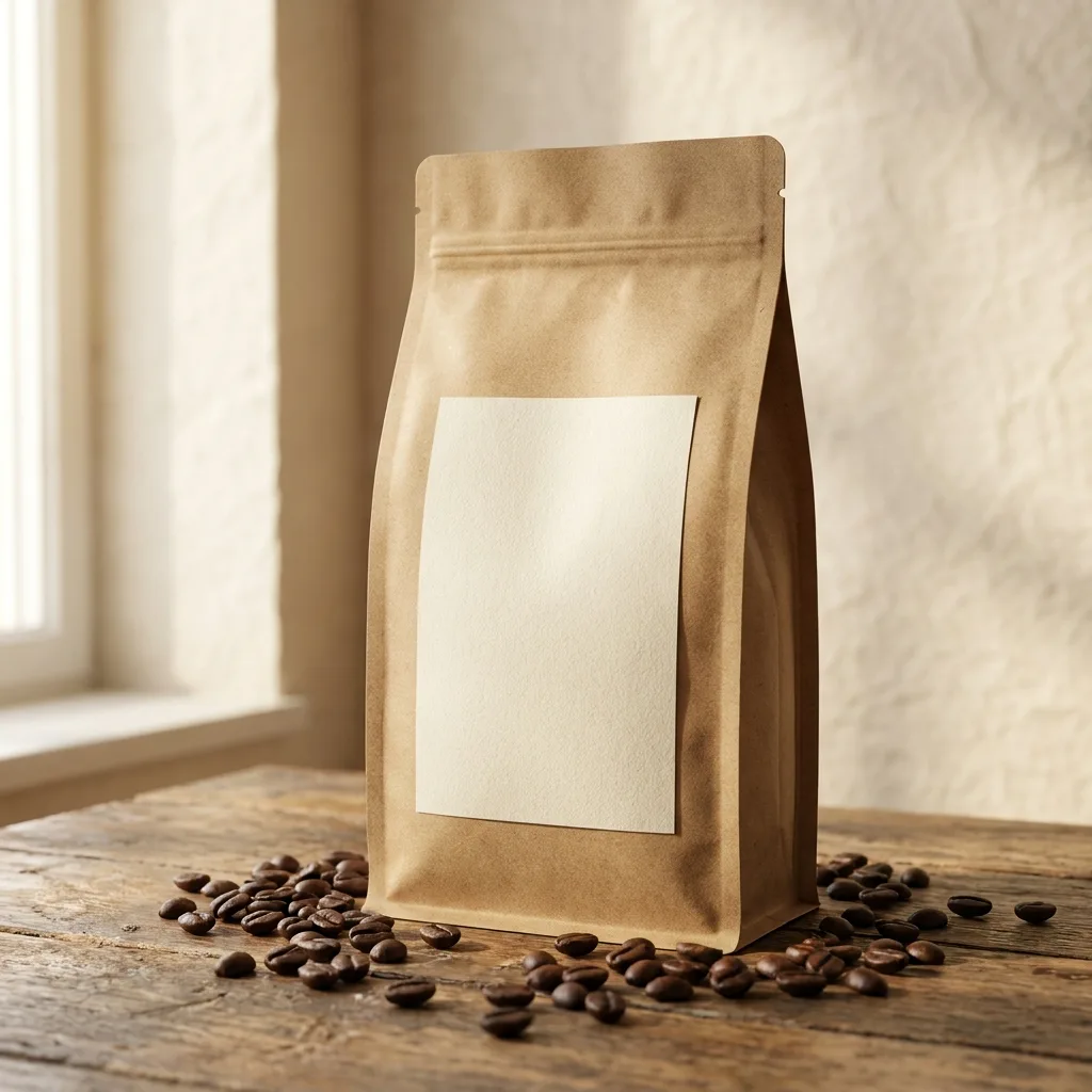 Kraft coffee bag with roasted beans